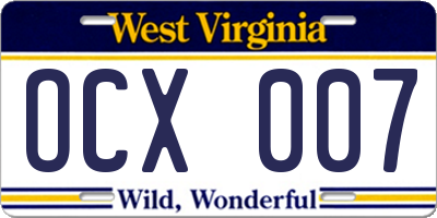 WV license plate OCX007