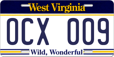 WV license plate OCX009