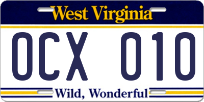 WV license plate OCX010