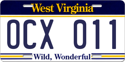 WV license plate OCX011