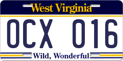 WV license plate OCX016