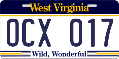 WV license plate OCX017