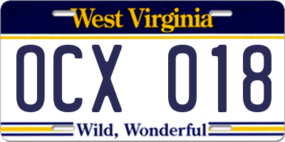 WV license plate OCX018