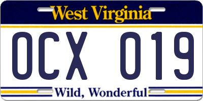 WV license plate OCX019