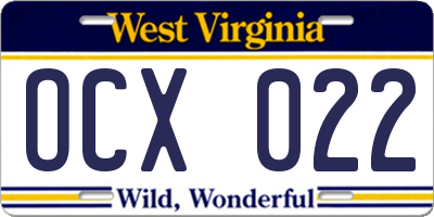 WV license plate OCX022