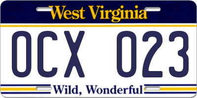 WV license plate OCX023