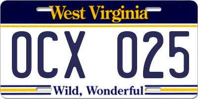 WV license plate OCX025