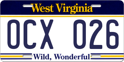 WV license plate OCX026