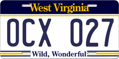 WV license plate OCX027