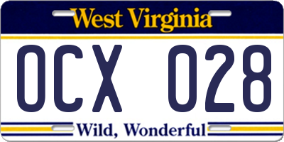 WV license plate OCX028