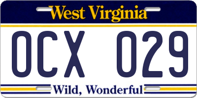 WV license plate OCX029