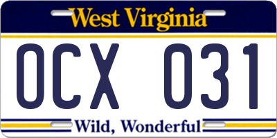 WV license plate OCX031