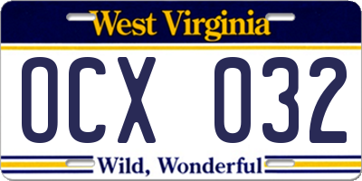 WV license plate OCX032