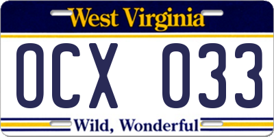WV license plate OCX033