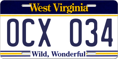 WV license plate OCX034