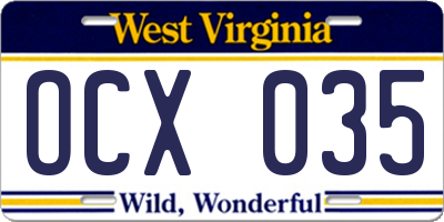 WV license plate OCX035