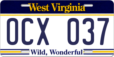 WV license plate OCX037