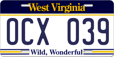 WV license plate OCX039