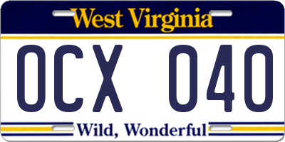 WV license plate OCX040
