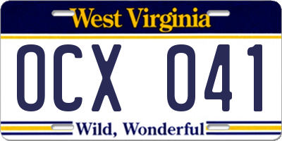 WV license plate OCX041