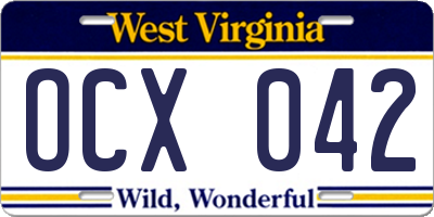 WV license plate OCX042