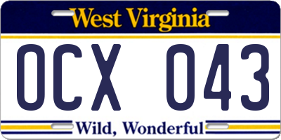 WV license plate OCX043