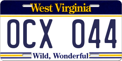 WV license plate OCX044