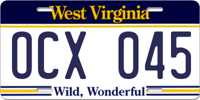 WV license plate OCX045