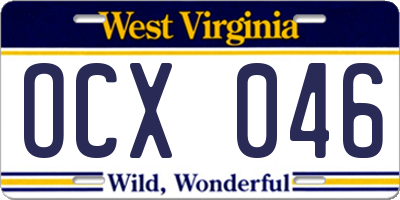 WV license plate OCX046