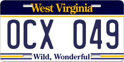 WV license plate OCX049