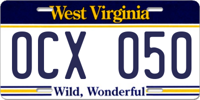 WV license plate OCX050