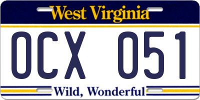 WV license plate OCX051