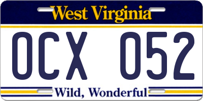 WV license plate OCX052