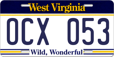 WV license plate OCX053