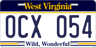 WV license plate OCX054