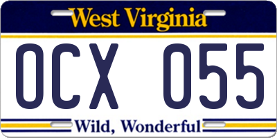 WV license plate OCX055