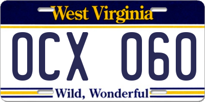 WV license plate OCX060