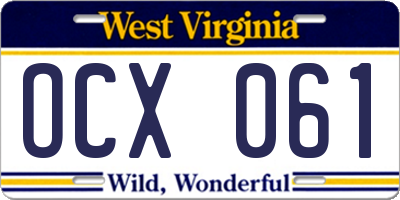 WV license plate OCX061