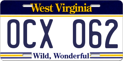 WV license plate OCX062