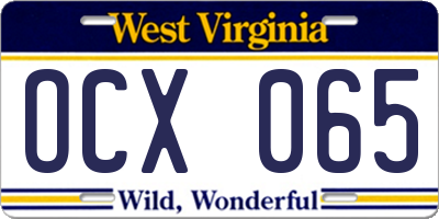 WV license plate OCX065