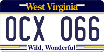 WV license plate OCX066