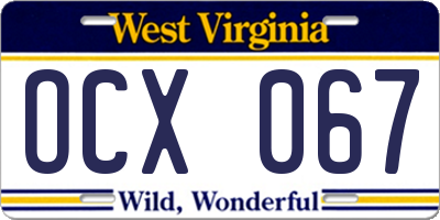 WV license plate OCX067