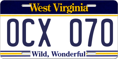 WV license plate OCX070
