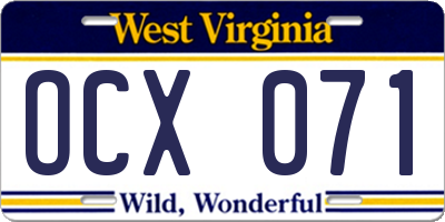 WV license plate OCX071