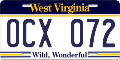 WV license plate OCX072