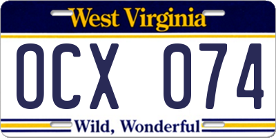 WV license plate OCX074