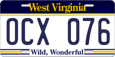 WV license plate OCX076
