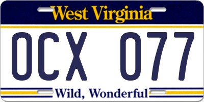 WV license plate OCX077