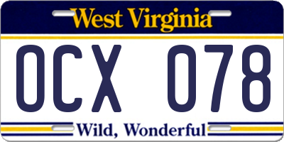 WV license plate OCX078