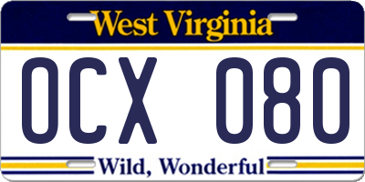 WV license plate OCX080